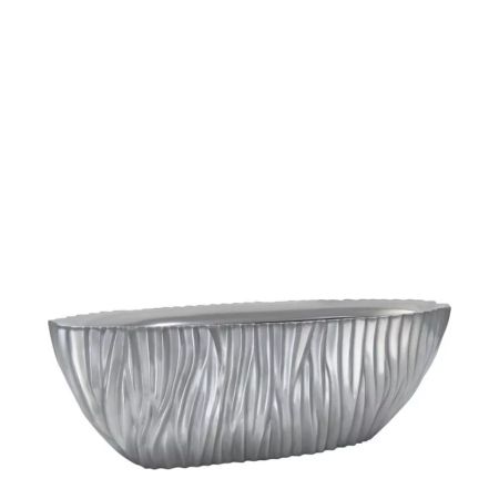 Decorative table oval pot with wave shaped surface Silver 75cm