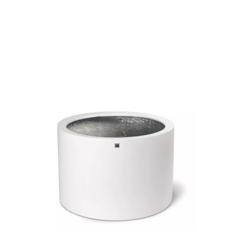 Decorative cylinder pot with stone look surface White 48x30cm