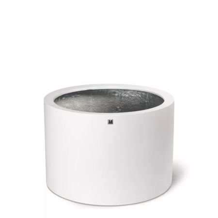 Decorative cylinder pot with stone look surface White 60x40cm
