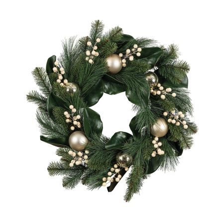 Χριστουγεννιάτικο στεφάνι στολισμένο με μπάλες και berries Πράσινο 60cm
