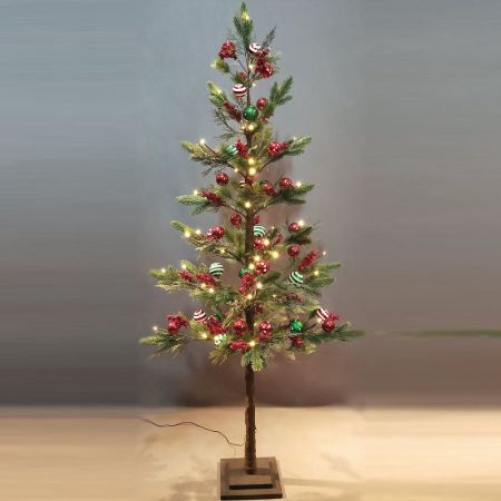 Φωτιζόμενο δέντρο με στολίδια 42LED Πράσινο/Θερμό 120cm IP20