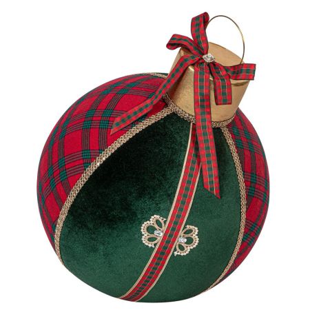 XL Διακοσμητική Χριστουγεννιάτικη βελούδινη μπάλα δαπέδου Πράσινο Κόκκινο 40x40x51cm