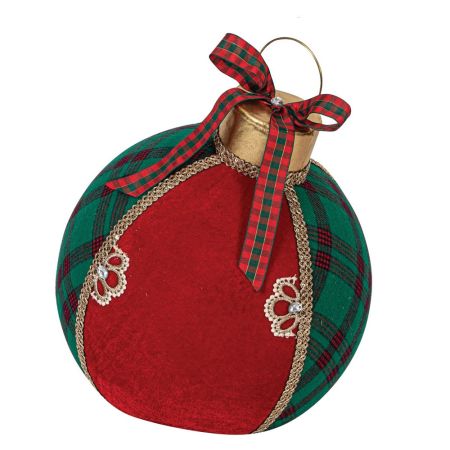 XL Διακοσμητική Χριστουγεννιάτικη βελούδινη μπάλα δαπέδου Πράσινο Κόκκινο 30x30x39cm