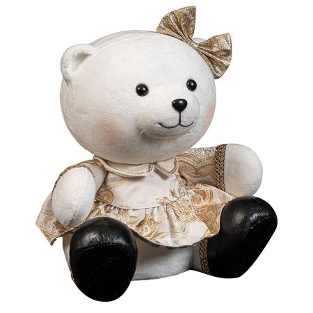 Decorative plush teddy with bow White Gold 28x25x33cm