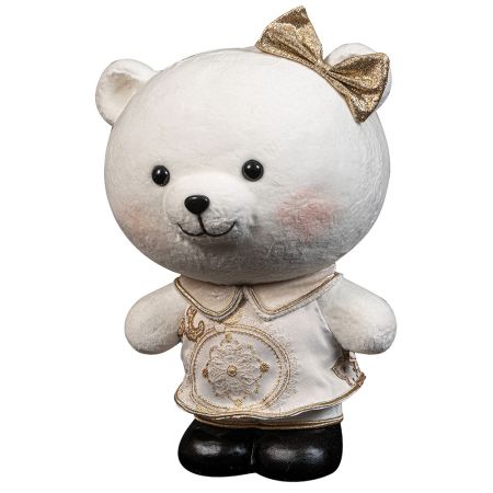 Decorative plush teddy with bow White Gold 23x17x31cm