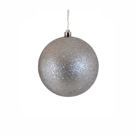 Σετ 6τμχ Χριστουγεννιάτικη μπάλα με glitter πλαστική Ασημί 8cm 