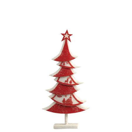 Διακοσμητικό Χριστουγεννιάτικο δέντρο με glitter Κόκκινο - Λευκό 35x9x70cm