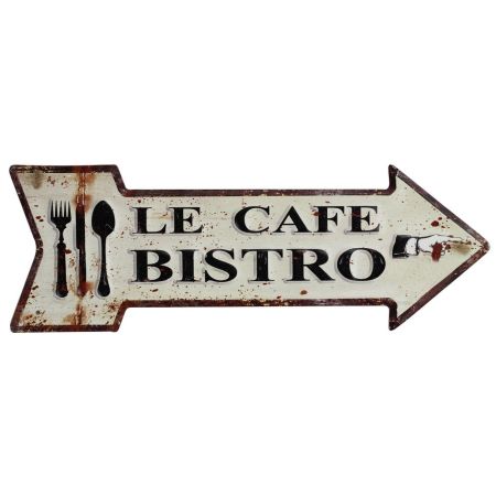 Διακοσμητική μεταλλική πινακίδα-Βέλος "Le Cafe Bistro" Μπεζ-Μαύρο 40x14cm