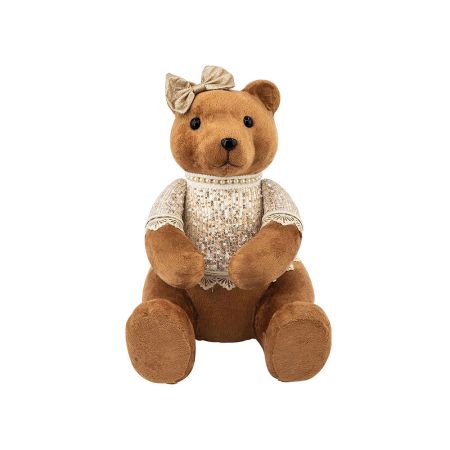 Decorative plush teddy with bow and sequins Brown 28x25x35cm