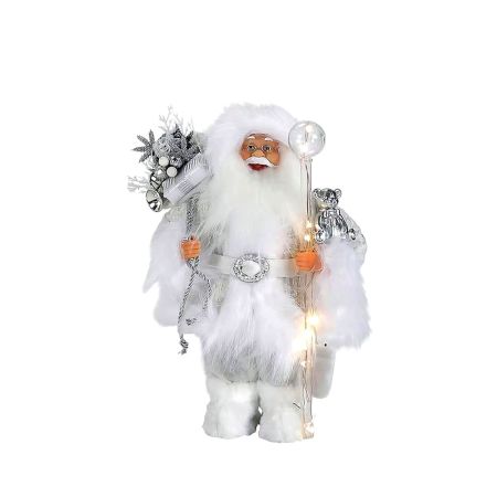 Κλασική φιγούρα - Άγιος Βασίλης με φωτιζόμενο μπαστούνι μπαταρίας Άσπρο 30cm