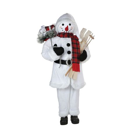 Χριστουγεννιάτικος βελούδινος χιονάνθρωπος Κόκκινο-Λευκό 120cm
