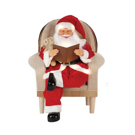 XL Άγιος Βασίλης σε πολυθρόνα  με μουσική και φως μπαταρίας Κόκκινος 57x47x80cm