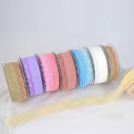 Linen ribbon with lace  2,5cm / 4cm x 9m