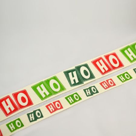 Χριστουγεννιάτικη κορδέλα βαμβακερή HO HO 1,3cm x 18m / 2,3cm x 9m