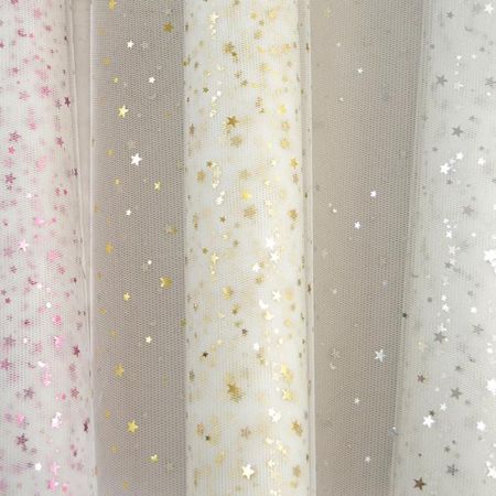 Christmas tulle fabric with foil stars and moons design 50cm / 75cm x 9m