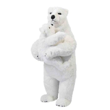 XL Διακοσμητική Πολική αρκούδα με αρκουδάκι λούτρινη με κίνηση 140cm